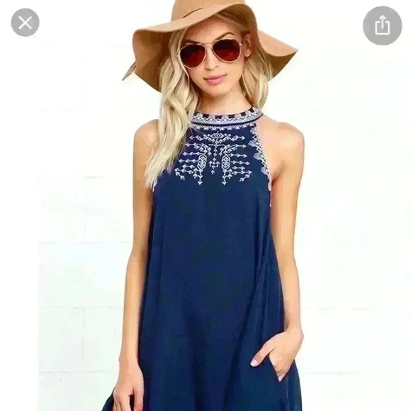 On the road blue halter dress blue, size small - Picture 2 of 5